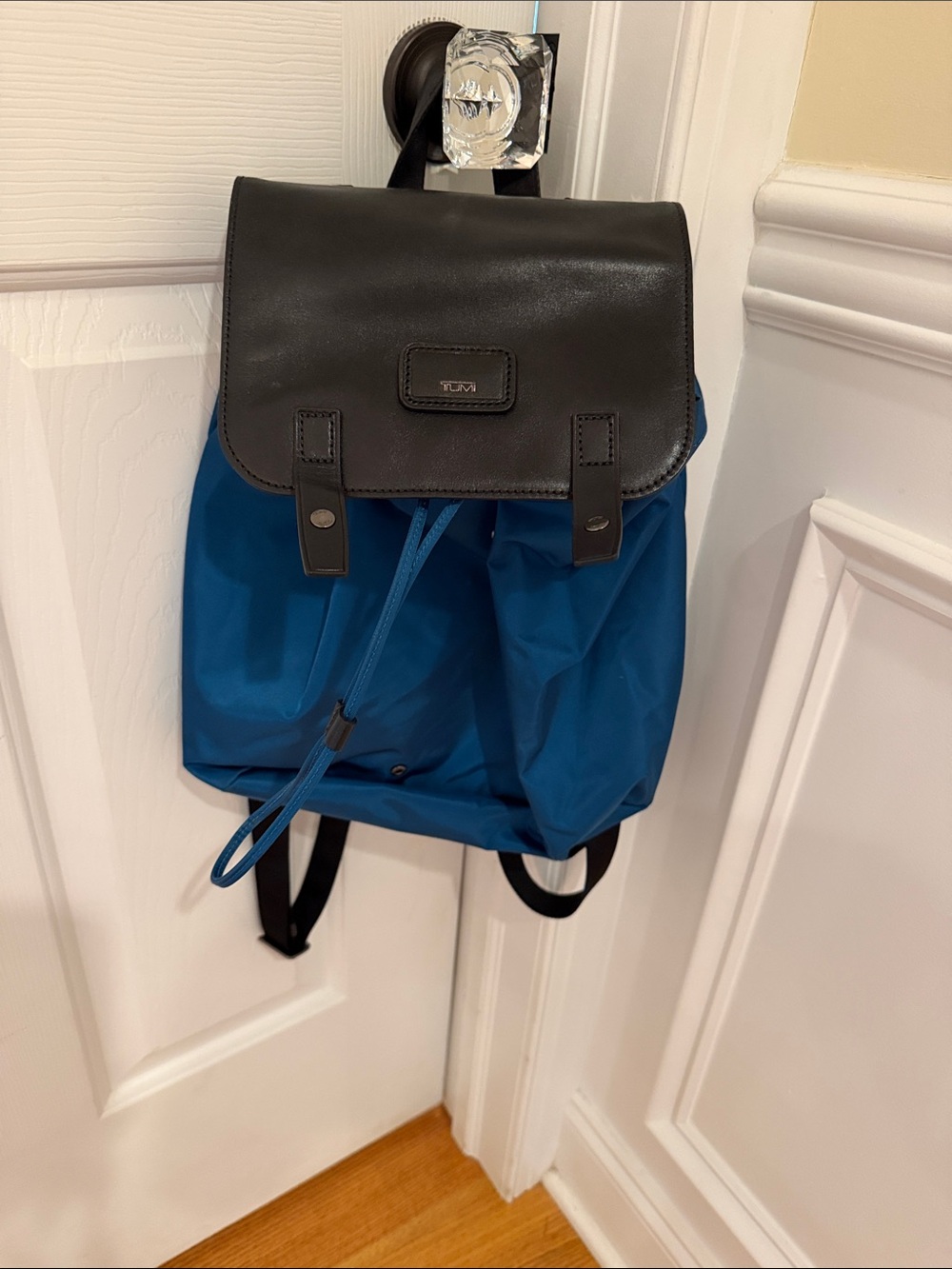 TUMI turquoise blue Nylon and Black Leather Backpack